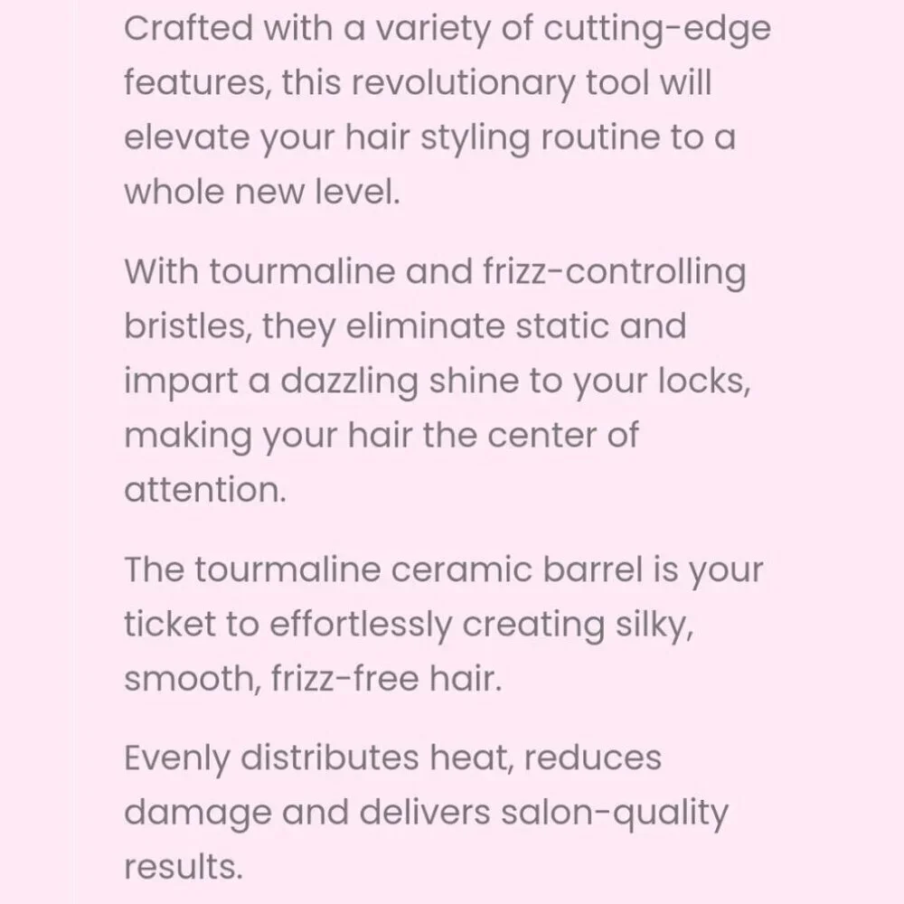 Soleil Hair Tools ✦ Thermal Brush ✦ Pink 1.5” Tourmaline Barrel Frizz‑Free NWT